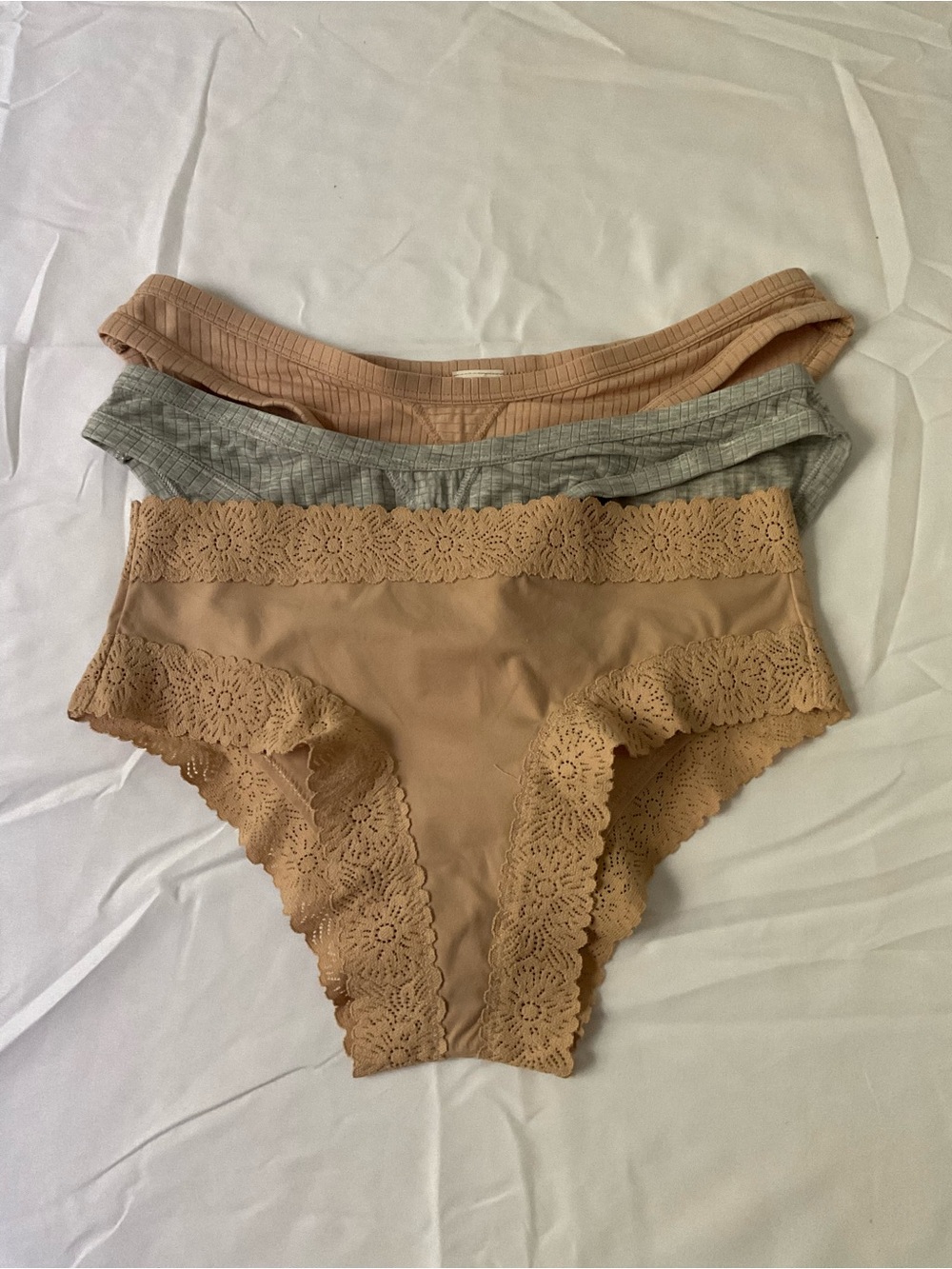 Aerie Bikini Panty Trio in Nude & Gray - size XS